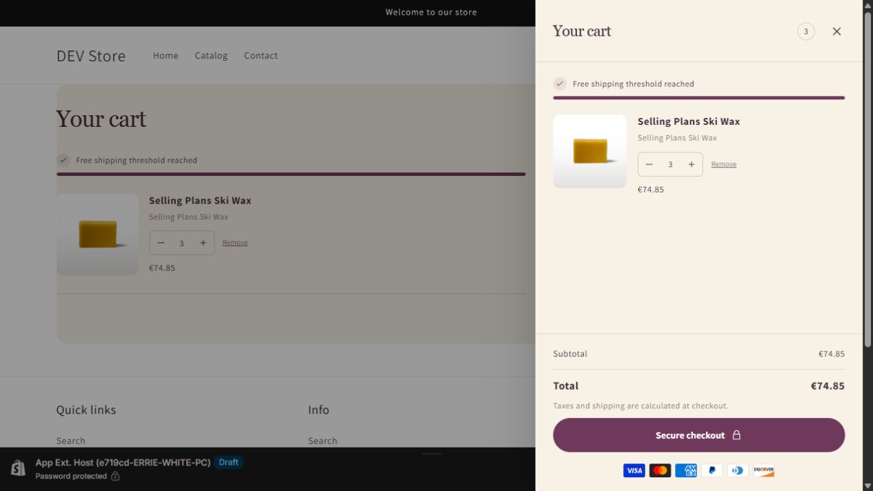 The Carterie drawer running on our Shopify development store, in the Memerie style